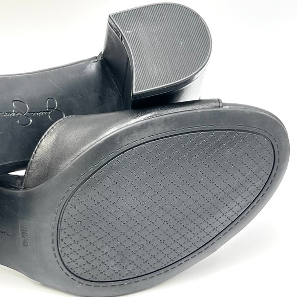 Jessica Simpson Womens Size 11 Black Leather Open Toe Block Heels Sandals Shoes - Picture 11 of 13